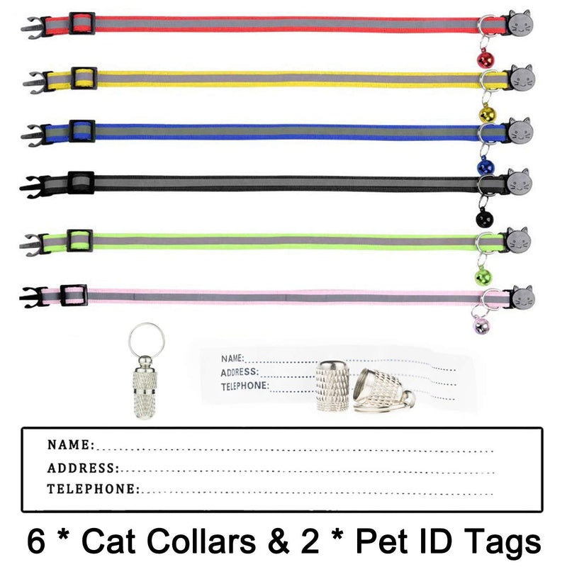 [Australia] - D-buy Multi-Colored Cat Collars, Cat Collars with Bell, Breakaway Cat Collars, Reflective Nylon Cat Collars 6 Collars(6 Colors) 