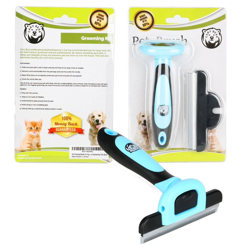 [Australia] - Cary Bear Grooming Brush and Deshedding Tool for Dog and Cat with Short to Long Hair - Large Comb Efficiently Remove Loose Hair and Reduce Shedding for Small Medium & Large Pet Blue 