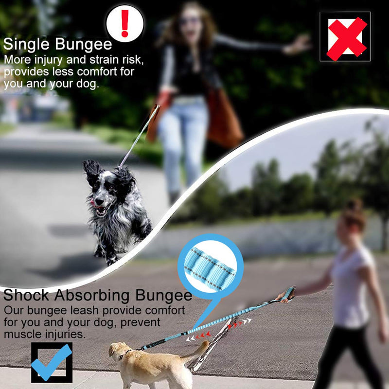 SKYMEE 5FT Bungee Dog Leash for Small Medium Dogs, Multifunction Shock Absorbing Reflective Leash with Car Seat Bucket, Double Padded Traffic Handle Extra Control for Dog Walking Running Training Grey - PawsPlanet Australia