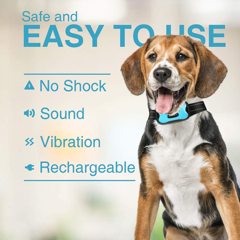 PcEoTllar Anti Barking Dog Collars Rechargeable Stop Dog Barking Device Humane 7 Adjustable Levels Beep and Vibration Working Modes Dog Bark Collar for Small Medium Large Training Dogs No Barking Blue - PawsPlanet Australia