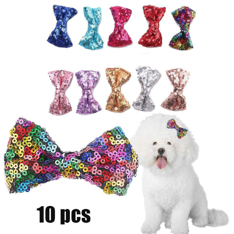 Pssopp 10pcs Pet Hair Clips Cute Bowknot Dog Cat Hairpins Shinny Sequins Hair Bows Pet Headwear Hair Accessories with Clips for Cats Small Medium Dogs - PawsPlanet Australia