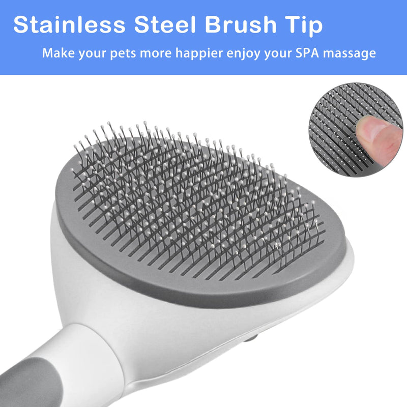 Cat brush, self-cleaning slicker brush for hair loss and grooming, removes loose undercoat, mats and matted hair, grooming comb brush for cats dogs massage self-cleaning (grey) grey - PawsPlanet Australia