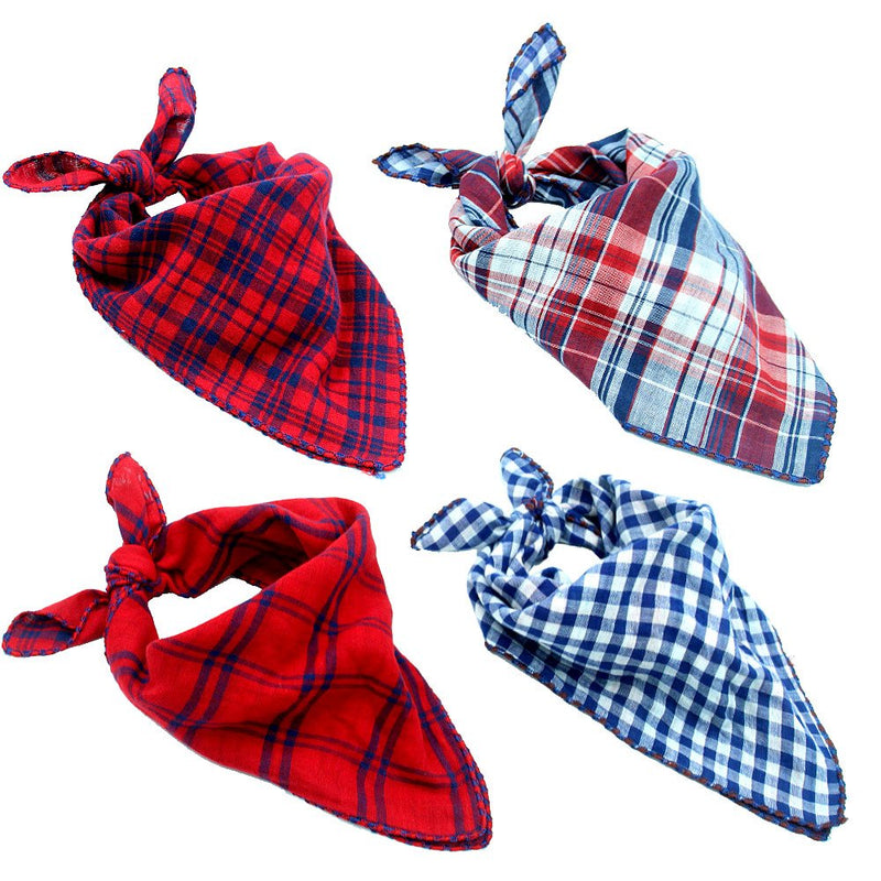 [Australia] - Invlab Dog Bandanas - 4 Pack Washable Triangle Bibs Scarfs, Reversible Plaid Printing Kerchief for Dogs and Cats Pack of 4 