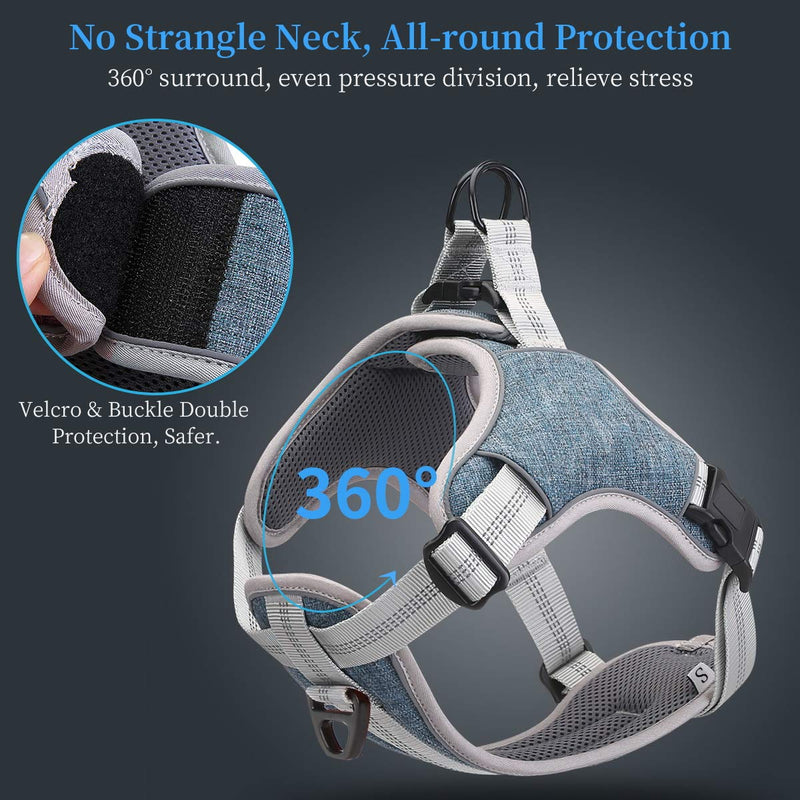 [Australia] - TAMOWA No Pull Dog Harness, Walking Pet Harness with 2 Metal Rings, Breathable Chest Padded Mesh Adjustable Reflective Harnesses Easy Control Front Clip for Small Medium Large Dogs S Blue 