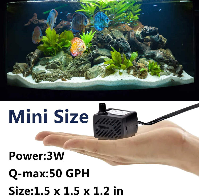 SZILBZ 50 GPH 3W Mini Submersible Water Pump for Aquariums, Fish Tank,Wave Maker Pump, Pond, Fountain, Hydroponics … - PawsPlanet Australia