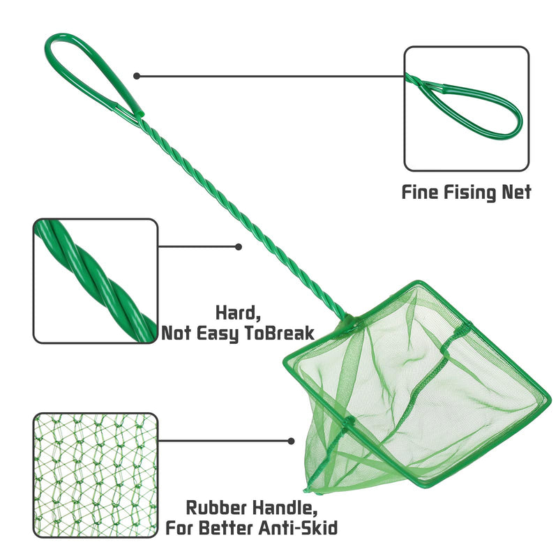 [Australia] - 3 PCS Aquarium Fish Net Fine Quick Catch Mesh Nylon Fishing Catch Nets Green with Plastic Handle Green (3in, 4in, 6in) 