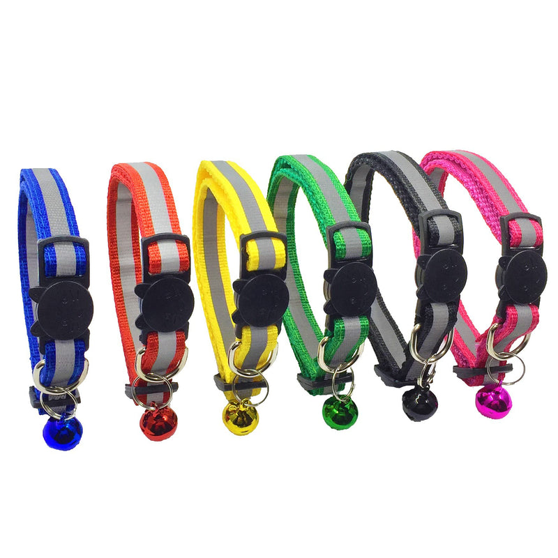 PACCOMFET FUNPET 6 Pcs Breakaway Cat Collar with Reflective Nylon Strip and Bell, Safe and Durable 6PCS - PawsPlanet Australia