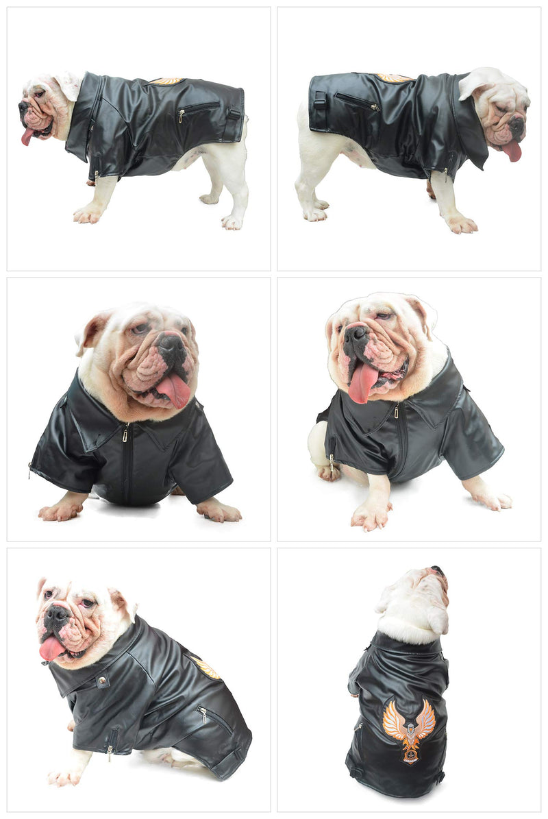 Lovelonglong Cool Dog Leather Jacket, Warm Coats Dogs Windproof Cold Weather Coats for Large Medium Small Dogs With Eagle Embroidery Black B-S B-S (Bulldog -25lbs) Black-Eagle - PawsPlanet Australia