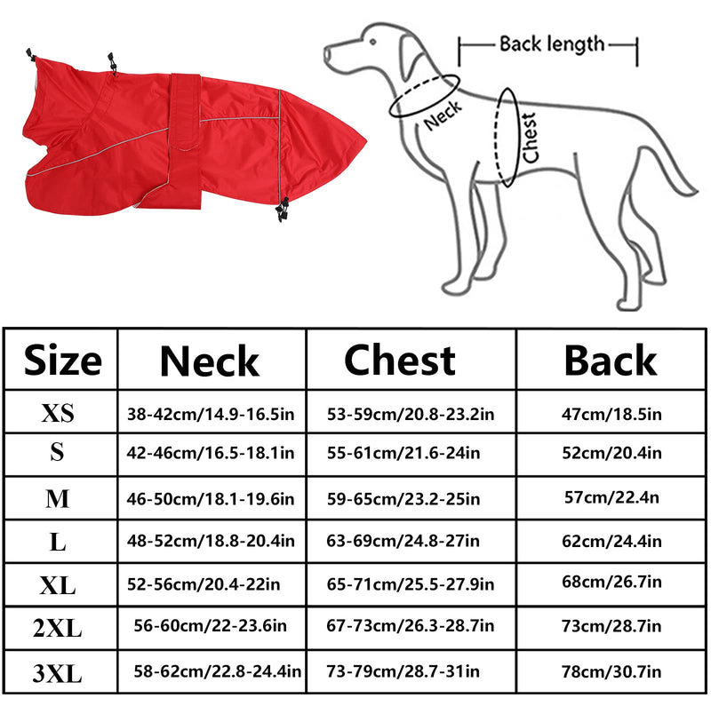 Greyhound Lurcher Raincoat, Whippet Rain Gear with Reflective Bar, Rain/Waterproof, Adjustable Bands and drawstring in Autumn and winter - Red - XS - PawsPlanet Australia