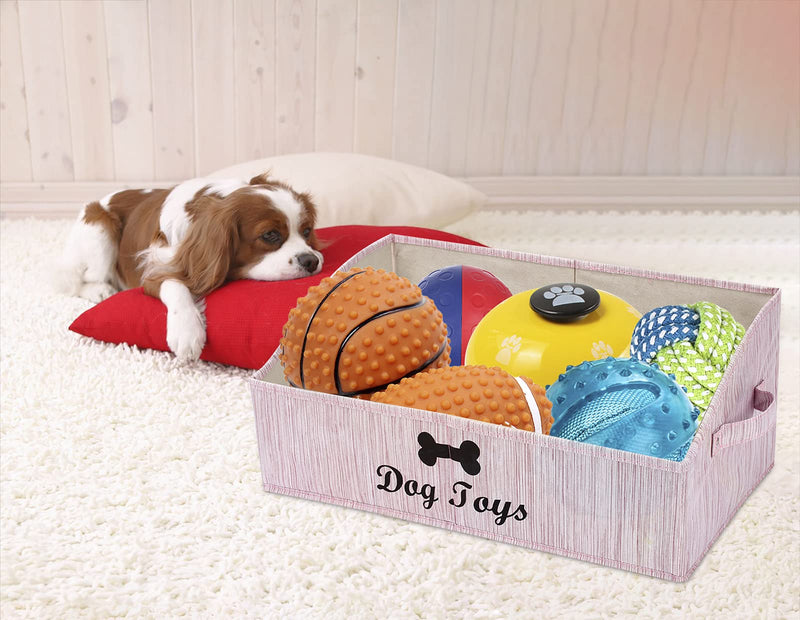 Morezi Linen-cotton blend dog toy basket and dog toy box, dog toy basket storage - Perfect for organizing pet toys, blankets, leashes, chew toys - Bamboo Pink - PawsPlanet Australia