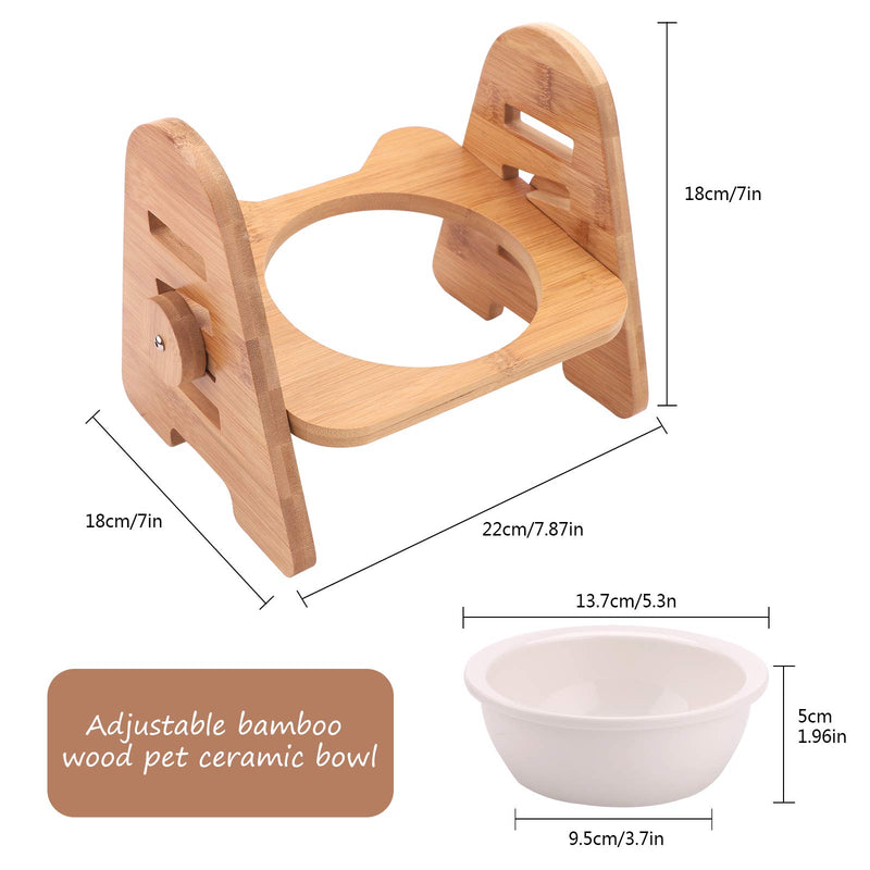 Cat Bowls,Raised Pet Bowl for Cats and Small Dogs White Ceramic Cat Bowl with Wood Stand Elevated Adjustable Height Raised Bamboo Dog Pet Feeding Station Stand Pet Food Water Bowl for Cats and Dogs - PawsPlanet Australia