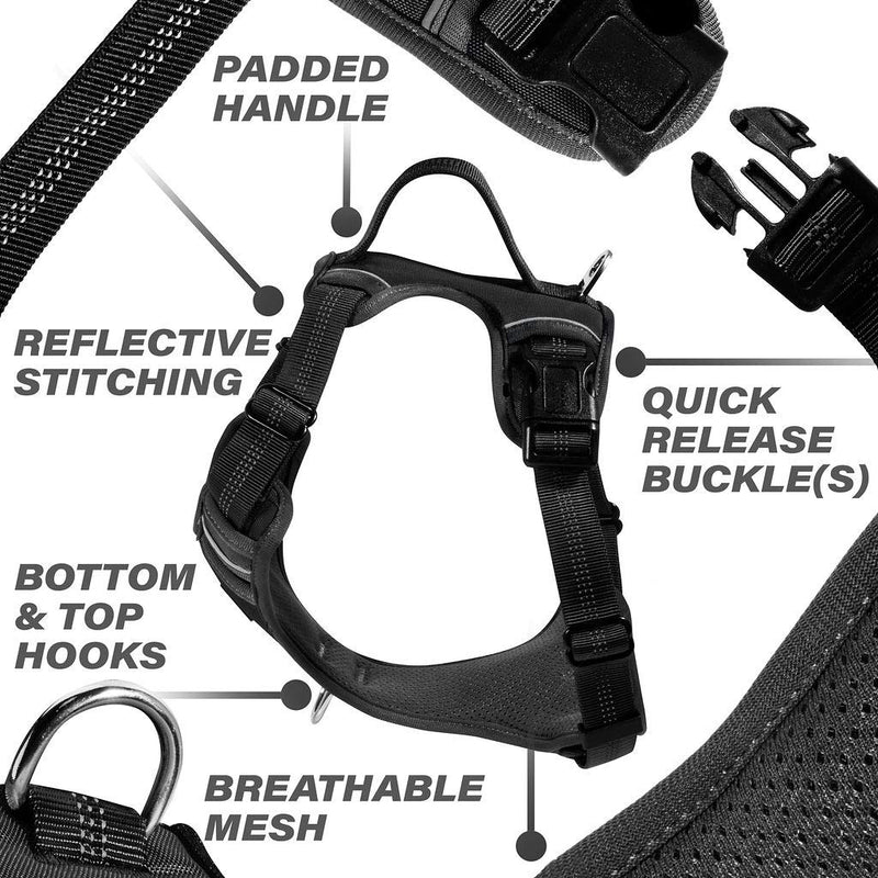Black Rhino the comfort dog harness with mesh padded vest for small large breeds | adjustable | reflective (medium, black/bl) medium black/bl - PawsPlanet Australia