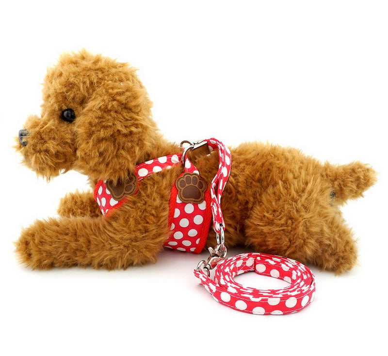 [Australia] - SELMAI Small Dog Harness Vest Leash Set Polka Dot/Camo Mesh Padded No Pull Leads for Puppy Pet Cat Medium Red 