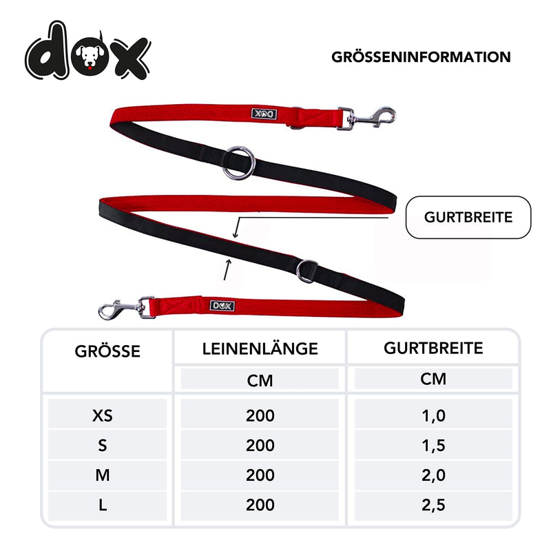DDOXX dog leash Air Mesh, 3-way adjustable, 2m | for small & large dogs | Double Leash Two Dog Cat Puppy | Towing leash large | Lead leash small | Running leash puppy leash | Red, XS XS - 1.5 x 200 cm - PawsPlanet Australia