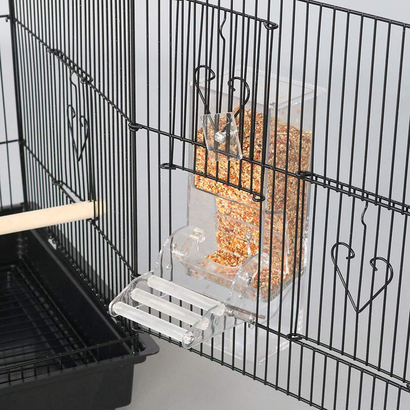 Automatic Bird Seed Feeder with Perch, Free Install Acrylic Transparent Parrot Foraging Feeders Cage Accessories for Small and Medium Parrots Parakeets Cockatiels Lovebirds Sun Conures Caique Finches - PawsPlanet Australia