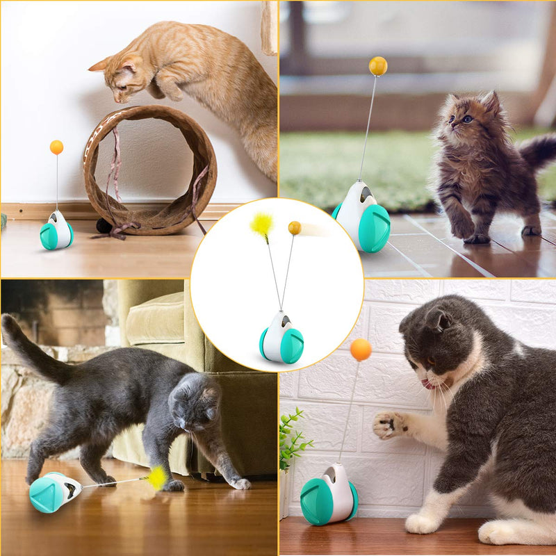 BLUK Interactive Cat Toys Cat Feather Toys for Indoor Cats,Cat Balance Swing Car Cat Chase Toys,Self Rotating Ball Roller Catnip Pet Toy for Kitten Kitty Entertainment Hunting Exercise,Blue Blue - PawsPlanet Australia