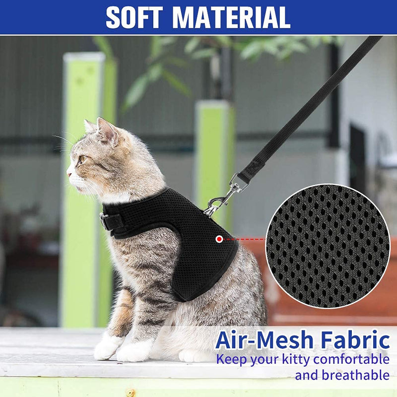 PUPTECK Soft Mesh Cat Vest Harness and Leash Set Puppy Padded Pet Harnesses Escape Proof for Cats Small Dogs Black - PawsPlanet Australia