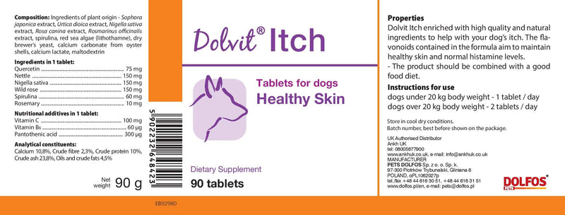 PETS Dolfos Dolvit Itch Healthy Skin for Dogs 90 tablets - PawsPlanet Australia