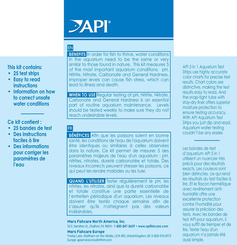 [Australia] - API Test Strips, for Variety of Water Parameters, Monitor Aquarium Water Quality and Help Prevent Invisible Water Problems That can be Harmful to Fish, Use Weekly and When Problems Appear 25-Count Aquarium Water Testing 