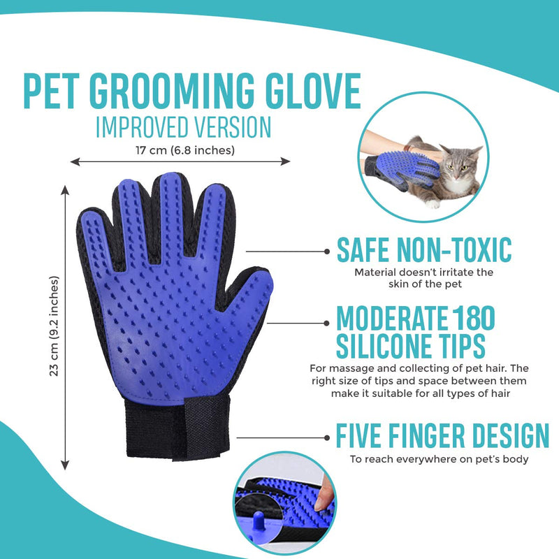 NA Pet Grooming Glove - Pet Hair Remover Mitt - Moulting - Deshedding Brush Glove - Soft Silicone Tips for Gentle Massage – For Cats & Dogs with Long & Short Fur (Blue, Right) Blue - PawsPlanet Australia