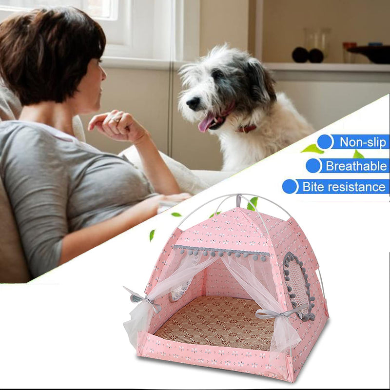 Cat Princess Indoor Tent House Pet Dog Cute Floral Cave Nest Bed Portable Dog Tents Floral Pink M:38x38x36cm/15x15x14inch - PawsPlanet Australia
