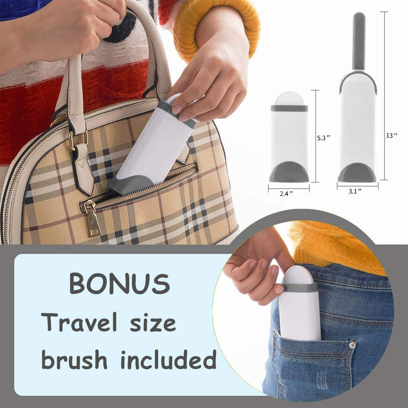 furrybaby Pet Hair Remover Brush with Self Cleaning Base, Double-Sided Lint Brush Removes Dog Cat Fur from Clothing, Furniture, Car Set-Travel Size Included Gray - PawsPlanet Australia