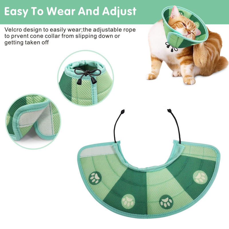 Dolahovy Cat Cone Collar, Soft Recovery Collar for Cats, Lightweight Elizabethan Collar, Adjustable Pet Protective Collar for Surgical Rehabilitation, Care, Wound Healing Green-M - PawsPlanet Australia