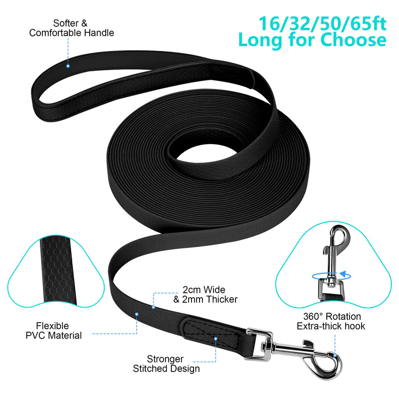 IOKHEIRA Dog Training Lead, Waterproof Dog Lead with Padded Handle 5m/10m/15m/20m, PVC Dog Lead with Strong Recall for Dogs, Tracking & Camping (20M, Black) 20m - PawsPlanet Australia