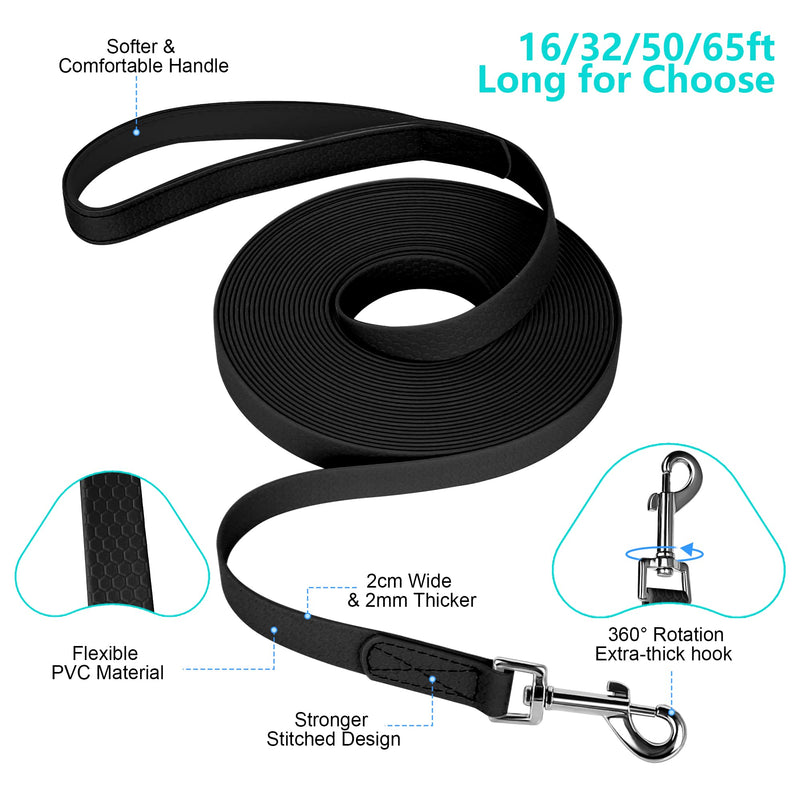 IOKHEIRA Training Lead for Dogs, Waterproof Dog Lead with Padded Handle 5m/10m/15m/20m, PVC Dog Lead with Strong Recall for Dogs, Tracking & Camping (10M, Black) 15m - PawsPlanet Australia