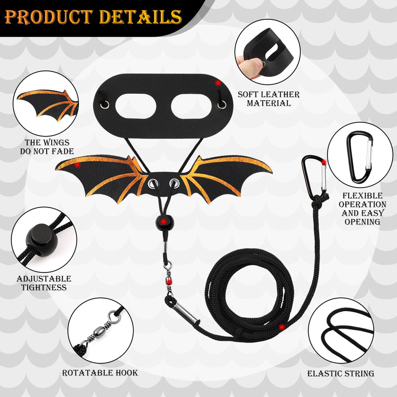 Wesnoy 3 Pcs Bearded Dragon Harness 3 Size Adjustable Cool Leather Lizard Leash Harness Bearded Dragon Leash with Wings for Reptile Safety Walking Accessories (Black) Black - PawsPlanet Australia