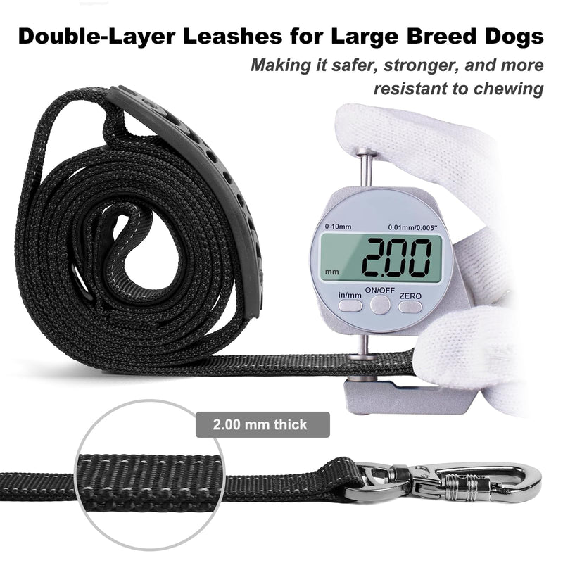 Heavy Duty Dog Leash, Laqibak Double-Sided Reflective Double Handle Dog Leash - Double-Layer Thickening, Lockable Safety Carabiner Design, 6 FT Perfect for Medium & Large Dogs Joyful Strolls, Black - PawsPlanet Australia