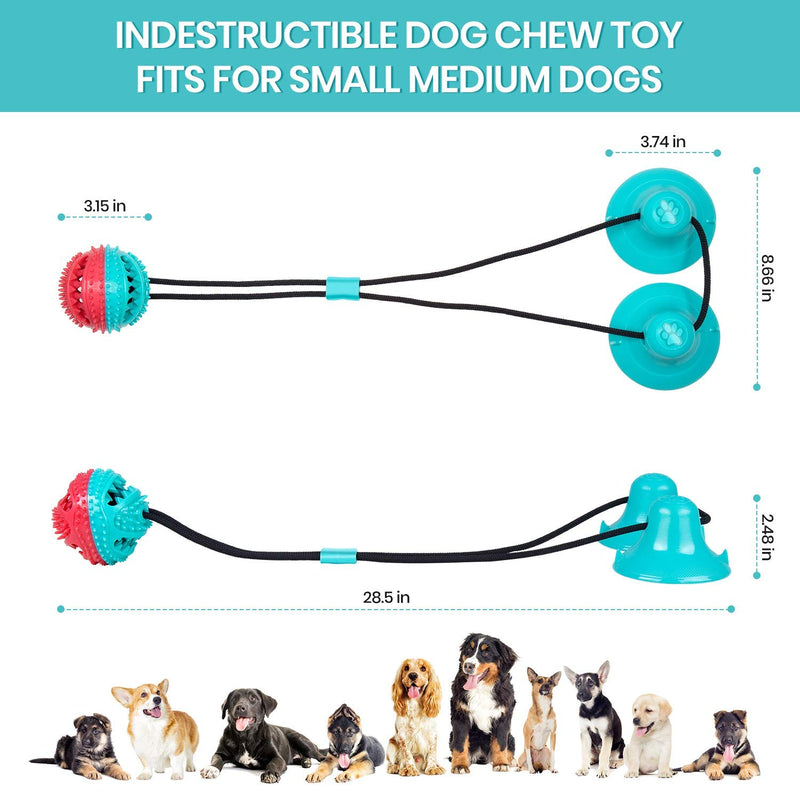 CPFK Dog Chew Double Suction Cup Tug of War Puzzle Toy Pet Aggressive Chewers Rope Toothbrush Multifunction Molar Bite Interactive Squeaky Toys Ball with Teeth Cleaning and Food Dispensing Features - PawsPlanet Australia