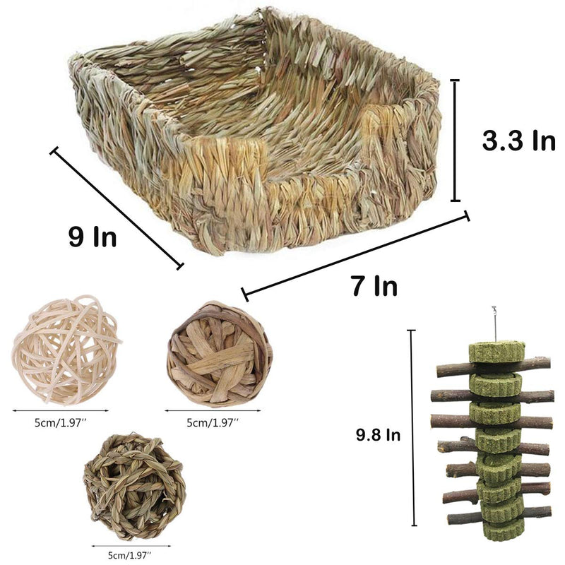 [Australia] - HERCOCCI Grass Bed for Rabbit, 3 Pack Woven Grass Ball Hay Rabbit Basket Bedding Mat with Organic Apple Wood Sticks Chew Toys for Bunny Guinea Pig Hamster Chinchilla Rat Small Animal 