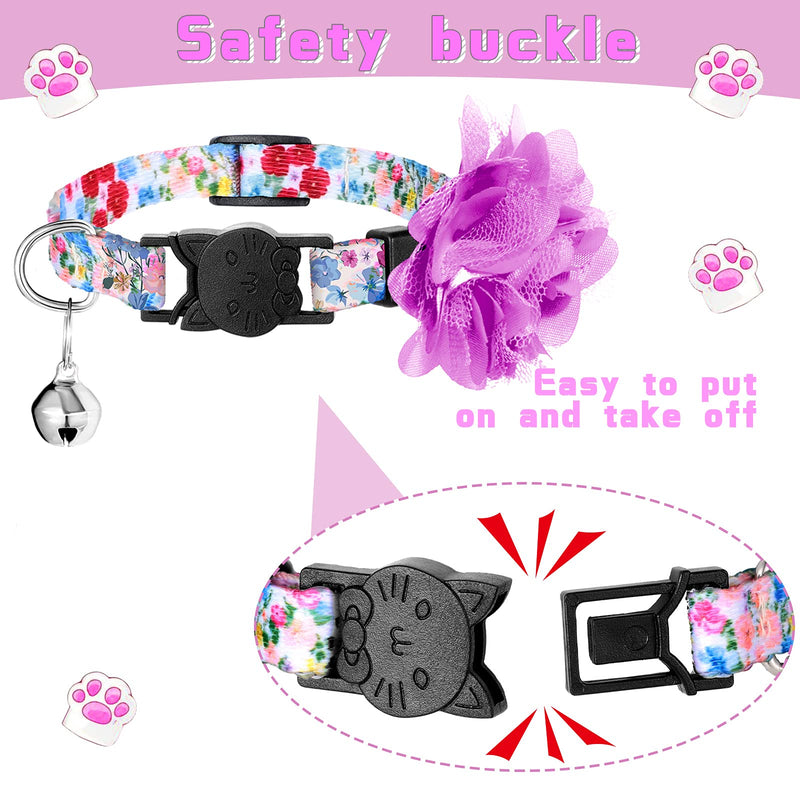 4 Pieces Cat Collar Floral with Bell and Removable Flowers Summer Flower Patterns Adjustable Collar for Pets Daily and Summer Decoration - PawsPlanet Australia