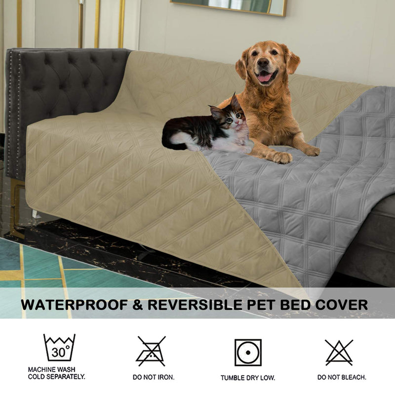SUNNYTEX Waterproof & Reversible Dog Bed Cover Pet Blanket Sofa, Couch Cover Mattress Protector Furniture Protector for Dog, Pet, Cat 52*82 inches beige/grey - PawsPlanet Australia