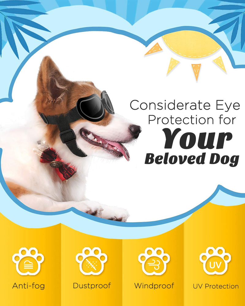 Lewondr Small Dog Sunglasses Reflective Lens Goggles UV Protection Eye Wear Protection with Adjustable Strap Waterproof Windproof Pet Sunglasses for Dogs Anti-Fog Dog Glasses Black - PawsPlanet Australia