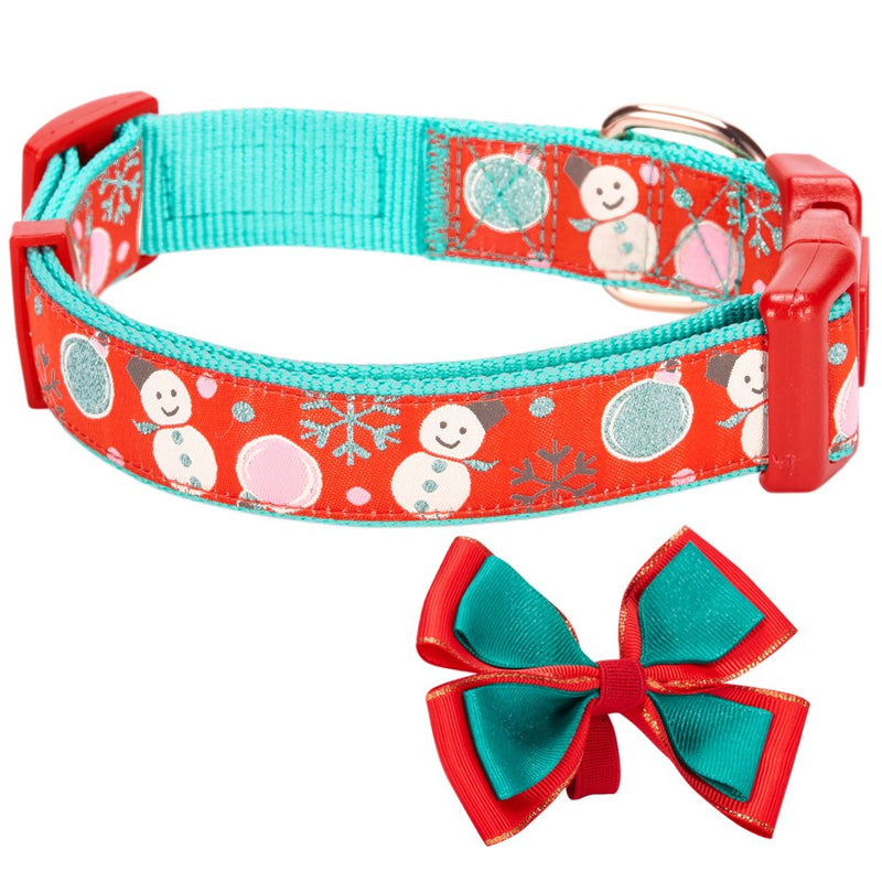 [Australia] - Blueberry Pet 20+ Patterns Christmas Festival Dog Collar Collection - Collars and Accessories for Dogs, Matching Lanyards for Pet Lovers Collar - (14.5"-20") Neck * 3/4" Wide Snowman Making 
