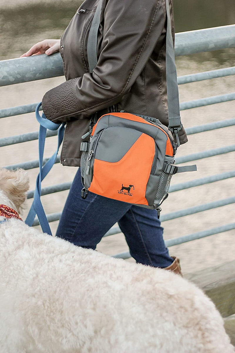 Let's Go Fido Dog Walking Bag Comes with Collapsible Bowl, Converts to Cross Body Bag or Waist Pack. Perfect for Travel, Dog Parks, Hiking, Training, Camping, Beach. Perfect Dog Lover Gift Orange - PawsPlanet Australia