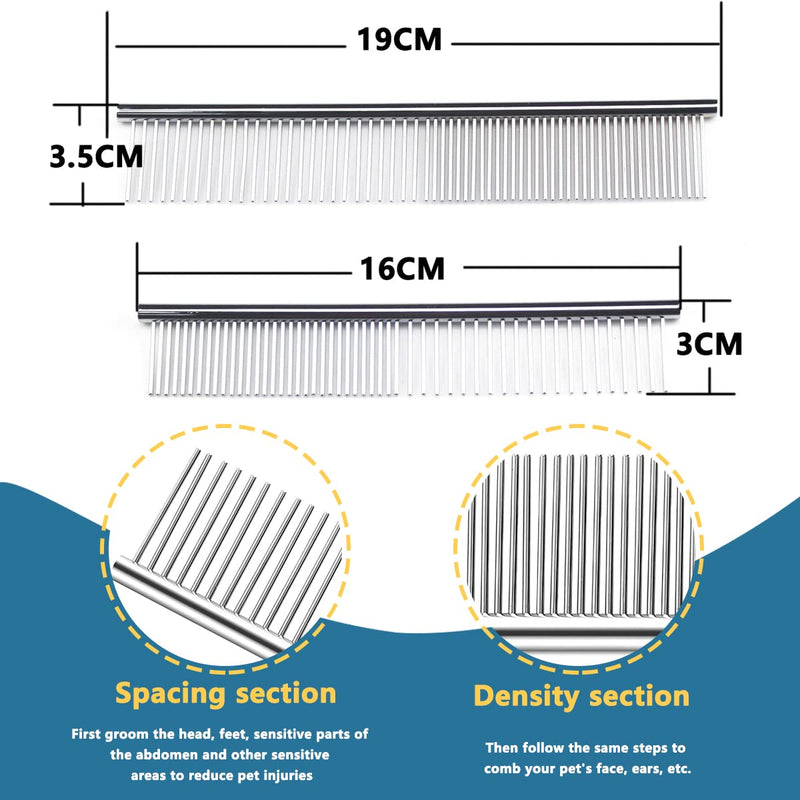 Pack of 2, pet dog grooming combs, stainless steel pet comb, stainless steel pet comb, metal dog comb, for removing tangles and knots, for large, medium and small pets - PawsPlanet Australia