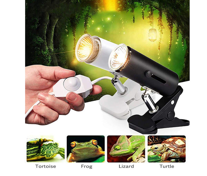 Heat and Light for Reptiles and Amphibian Tanks with Bulbs & Switch, Adjustable and Rotates 360°, 25W/50W/E27 UVA UVB Bulbs Basking Spot Lamp, Pet Heating Lamp (Black) Black - PawsPlanet Australia