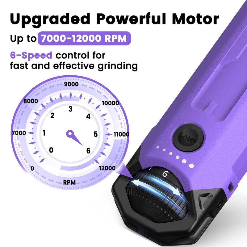 LAKWAR Upgraded 6 Speed Dog Nail Grinder with 2 LED Lights, Quiet Painless Powerful Pet Nail Trimmer for Dogs, Electric Nail File for Cats and Large Small Purple - PawsPlanet Australia