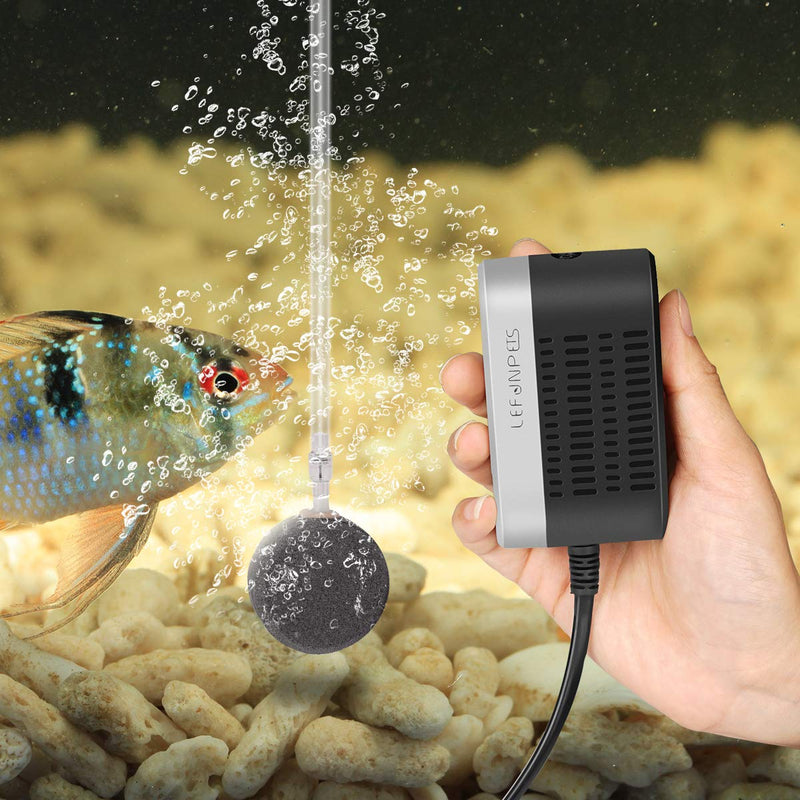 Lefunpets Mini Aquarium Air Pump, Quiet Oxygen Pump 1.7W for 1-20 Gallon Fish Tank, Fish Tank Bubbler with Air Tube, Bubble Stone, Check Valve and Suction Cup - PawsPlanet Australia