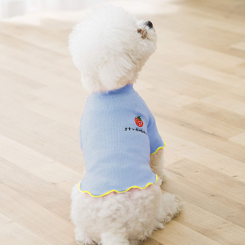 ROZKITCH Cute Dog Shirt, Blue Strawberry Sleeved T-Shirt for Boy Girl Puppy Small Medium Large Cat, Soft Breathable Knitwear Basic Tee Cool Summer Spring Custom Indoor Pet Apparel Top Clothes X-Small - PawsPlanet Australia