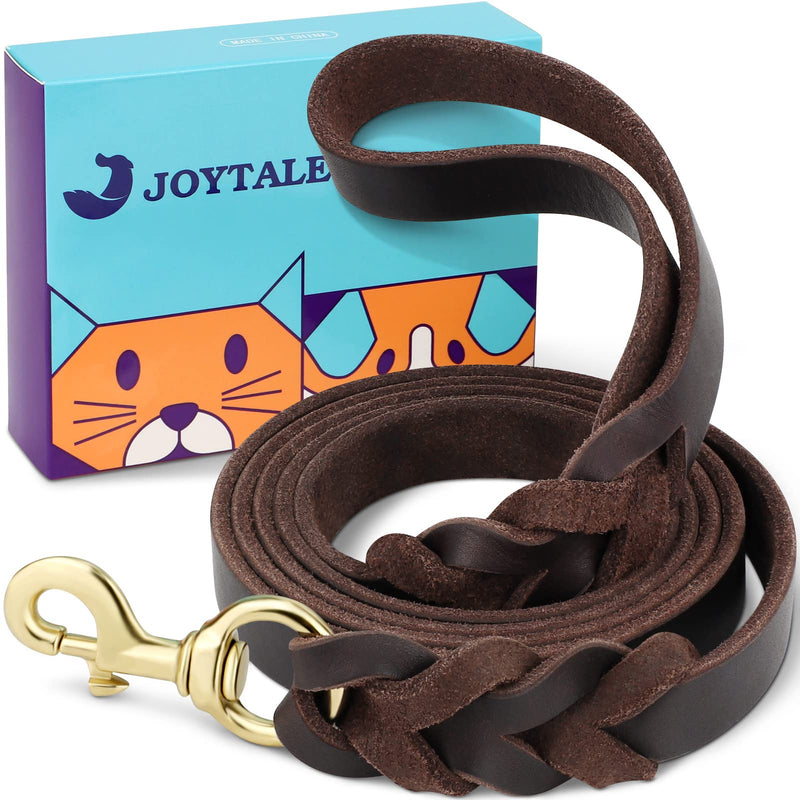 Joytale Braided Leather Dog Leash, 6/5/4FT Strong and Durable Dog Training Leash, Real Cowhide Leather Dog Leashes for Large Medium Small Breed Dogs, Heavy Duty Clasp, Brown, 6ft*3/4in 6ft√ó3/4in - PawsPlanet Australia