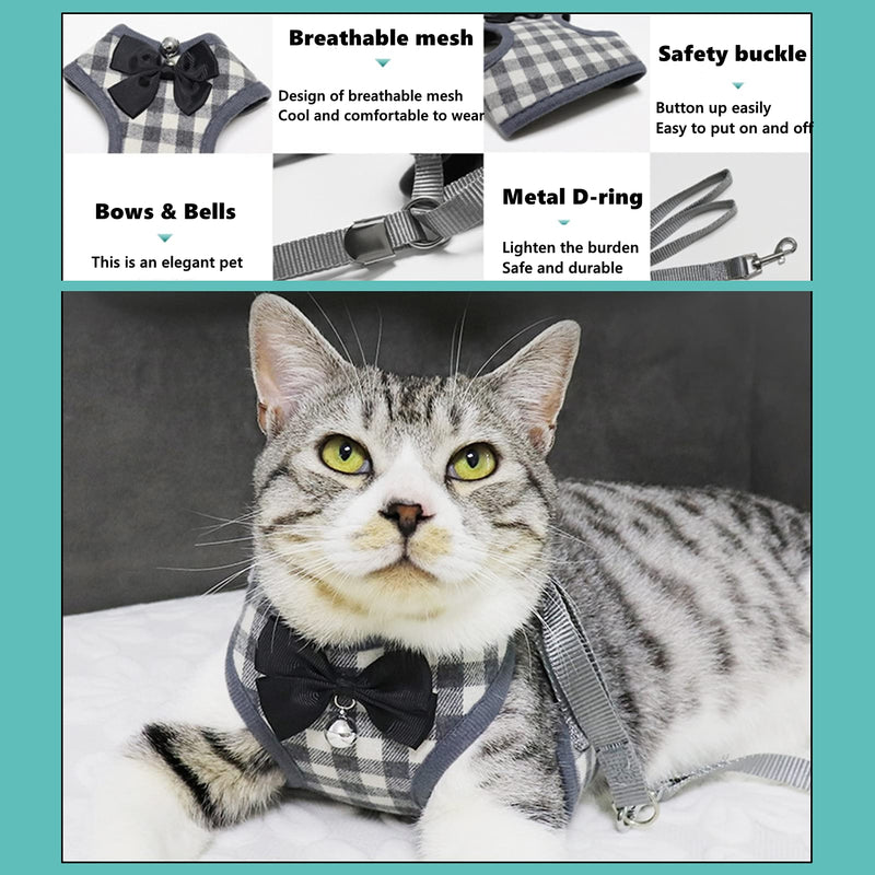 Cat Harness, Dog Harness and Leash Set, Bunny Rabbit Ferret Harness with Adjustable Buckle Comfort for Pet Kitten Small Animals Harnesses XS Gray - PawsPlanet Australia