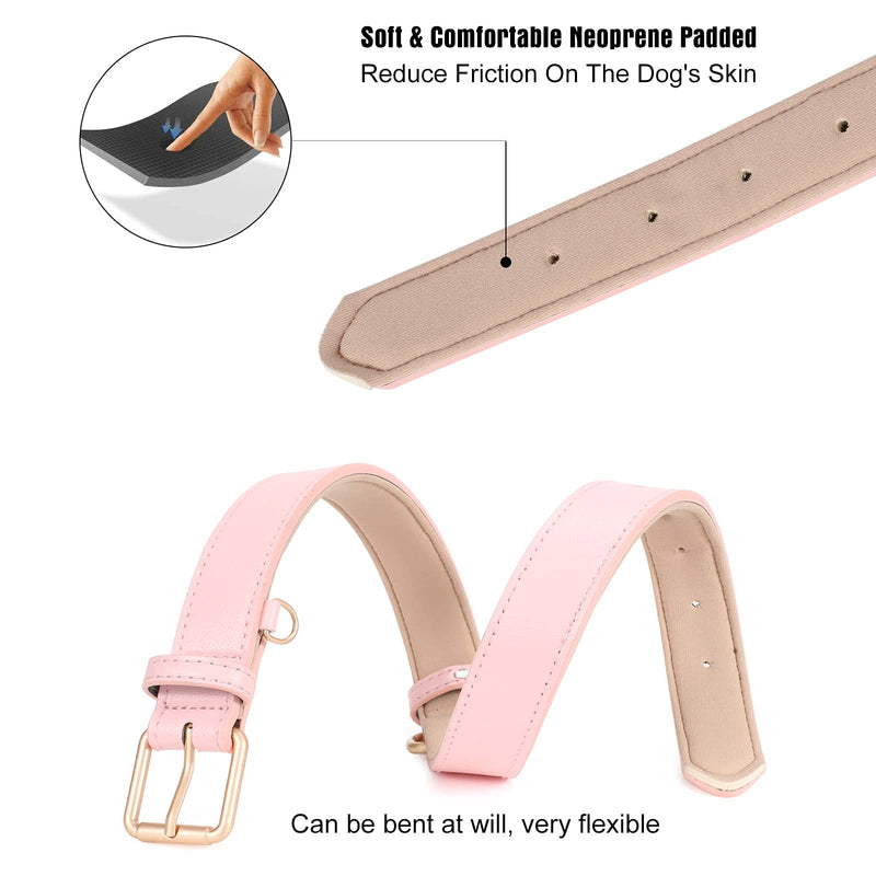 Leather Dog Collar Adjustable Soft Leather Padded Collar Heavy Duty for Small Medium Large Size Dogs with Alloy Buckle(Pink,XS) XS:Fits Neck Size 8.87"-12.81" A-Pink - PawsPlanet Australia