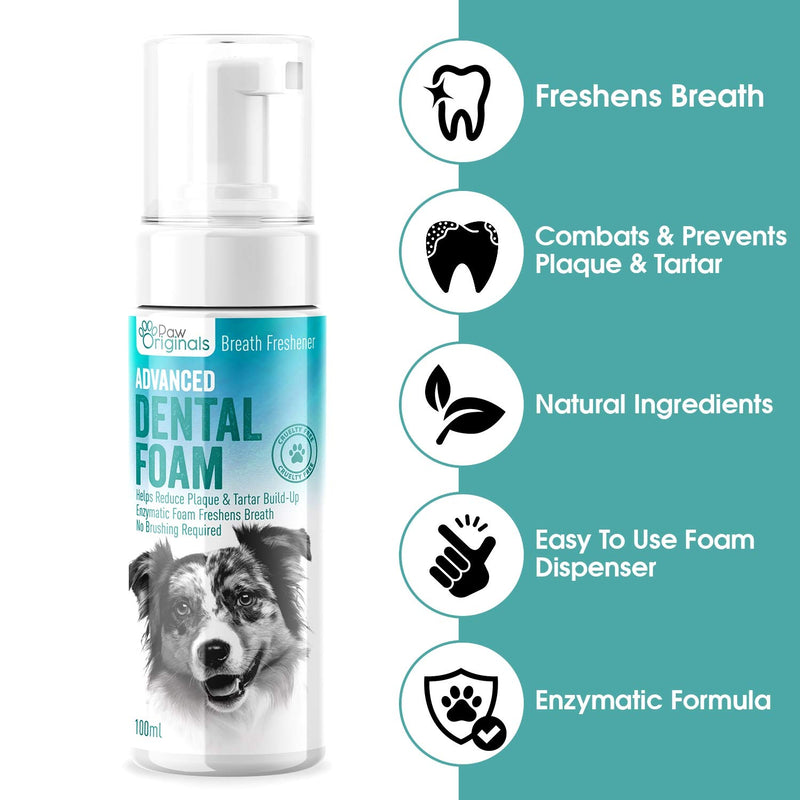 Enzymatic Dog Dental Foam | Freshens Dog Breath | No Toothbrush - Controls Plaque & Tartar - Supports Healthy Gums & Teeth and Eliminates Bad Breath | Naturally Derived Ingredients - PawsPlanet Australia