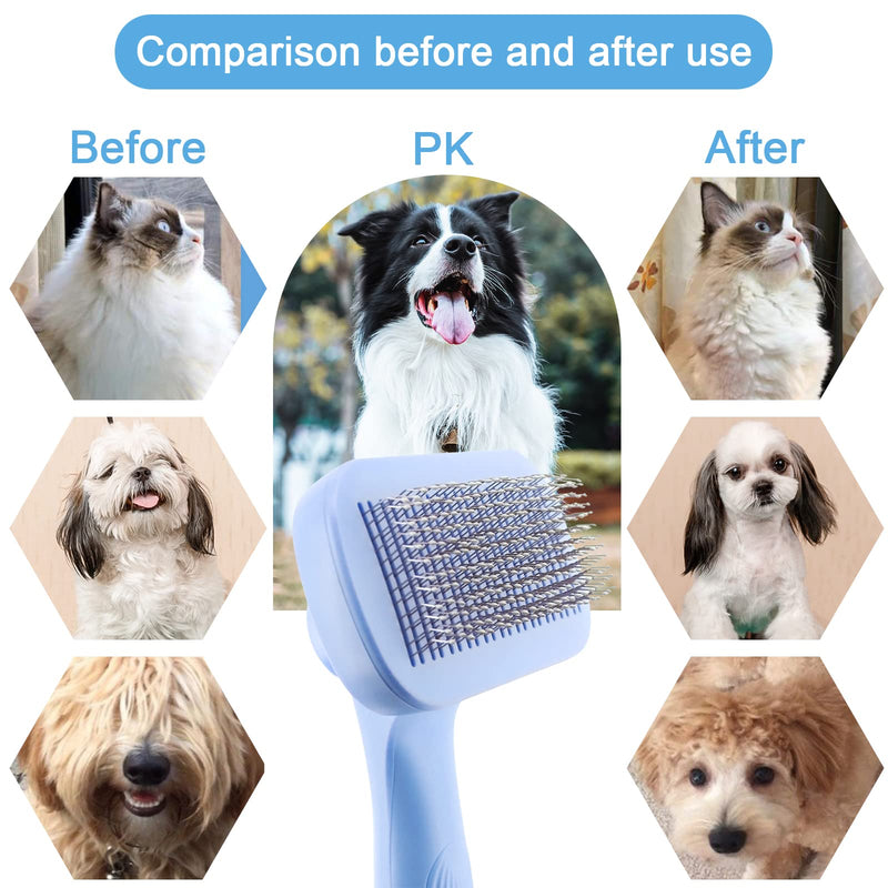 Uoking Dog Brush, Self Cleaning Slicker Brushes, Pet Grooming Comb Soft, Remove Loose Fur & Dirt, for Medium & Large Dogs Cats with Short to Long Hair, Professional Deshedding Tool - Blue - PawsPlanet Australia