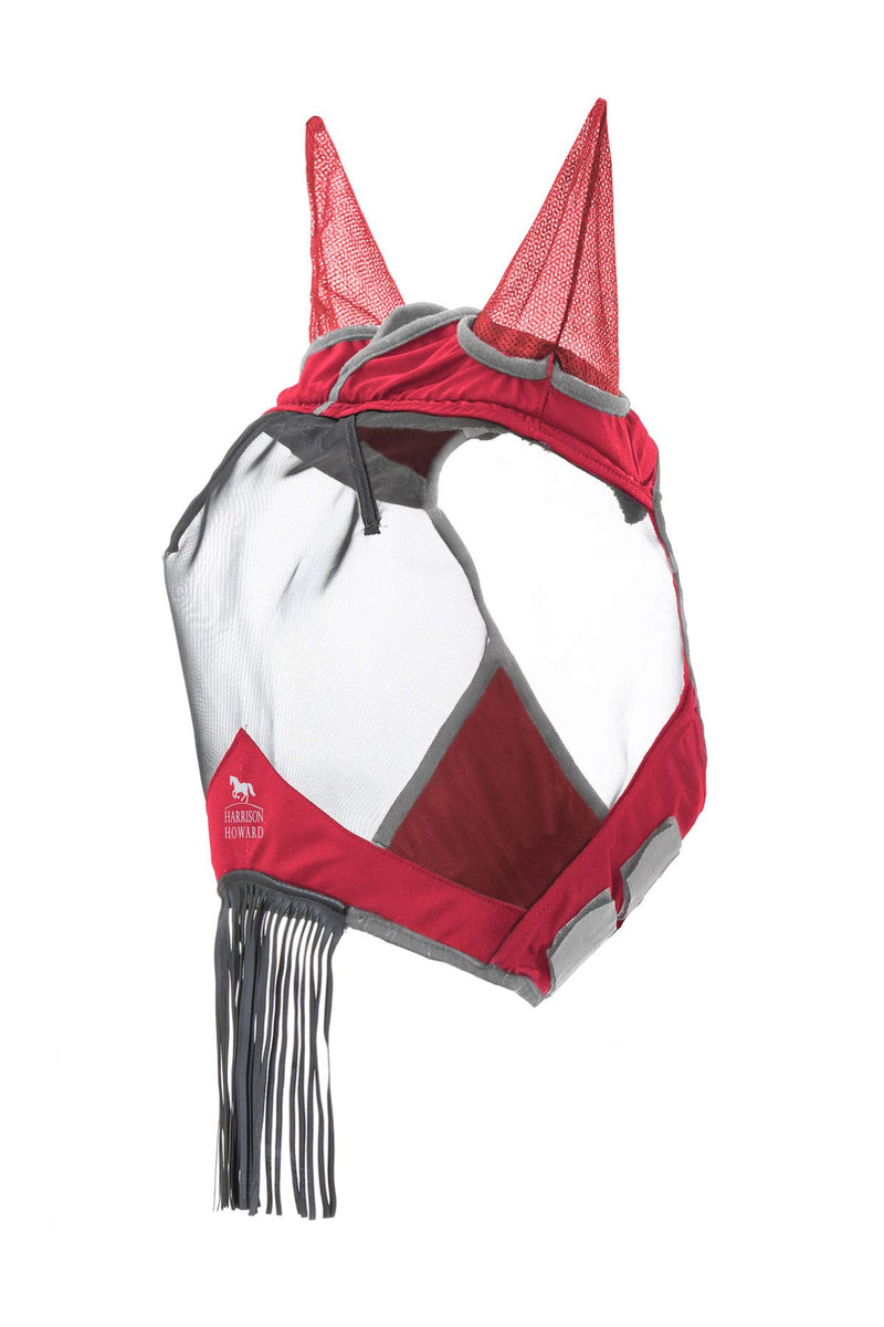 Harrison Howard CareMaster Fly mask with Ears and Nose Fringe Ruby Cob (M) - PawsPlanet Australia