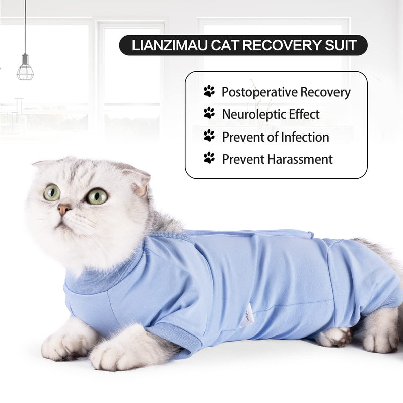 LIANZIMAU Cat Surgical Recovery Suit Professional for Male Female Cat Vest Body Suits Long Sleeve Onesies Prevent Shedding Pet Clothing E-Collar Alternative XS (Pack of 1) Blue - PawsPlanet Australia